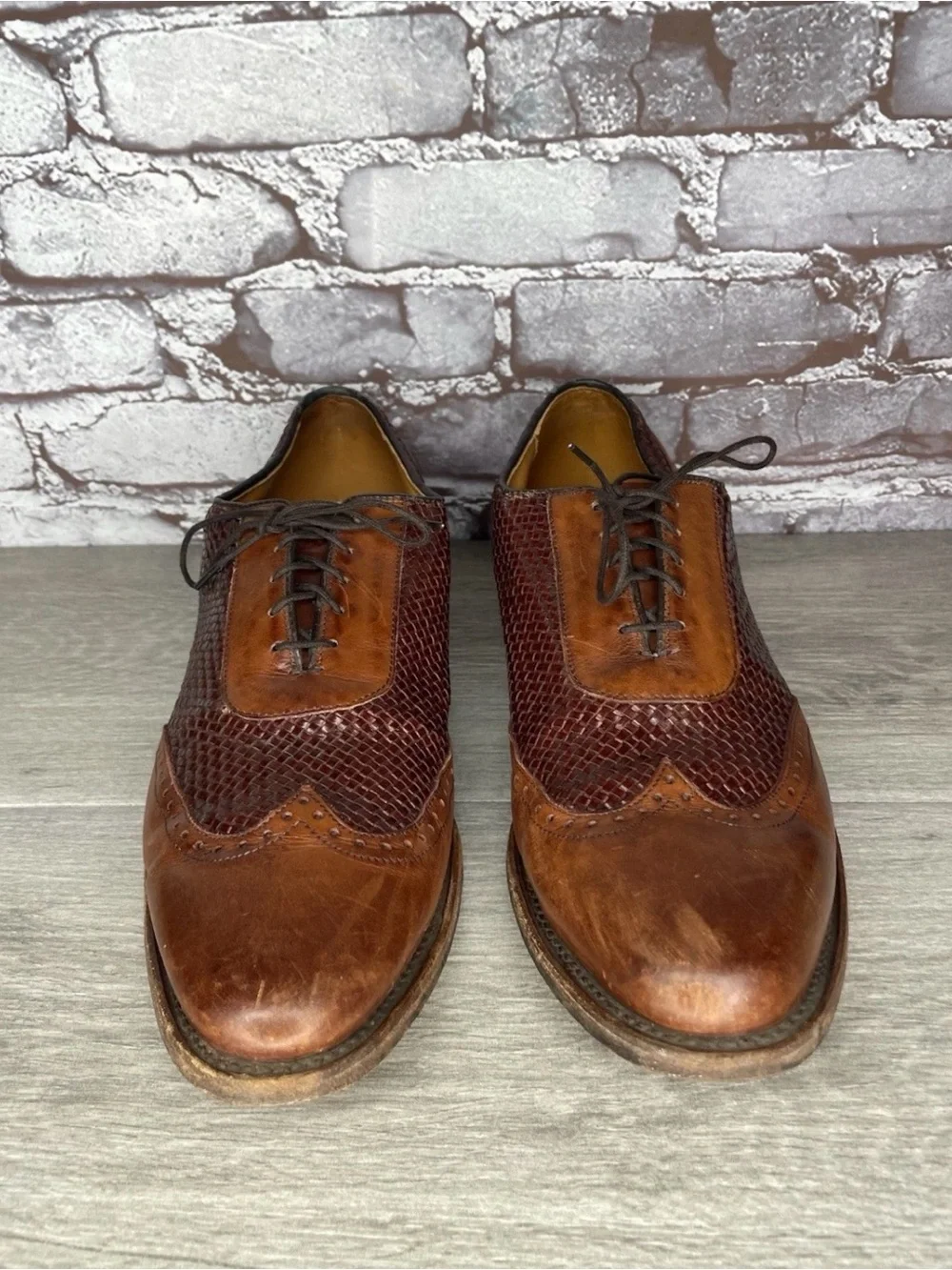 Allen Edmonds Hampstead Brown Leather Woven Oxfords Dress Shoes Men Sz 10.5D US